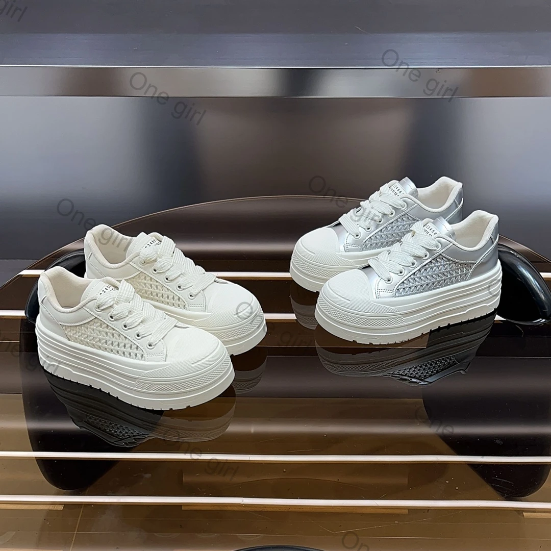 【臻选新品】Y2K厚底编织小白鞋2025夏季百搭轻便透气厚底休闲鞋