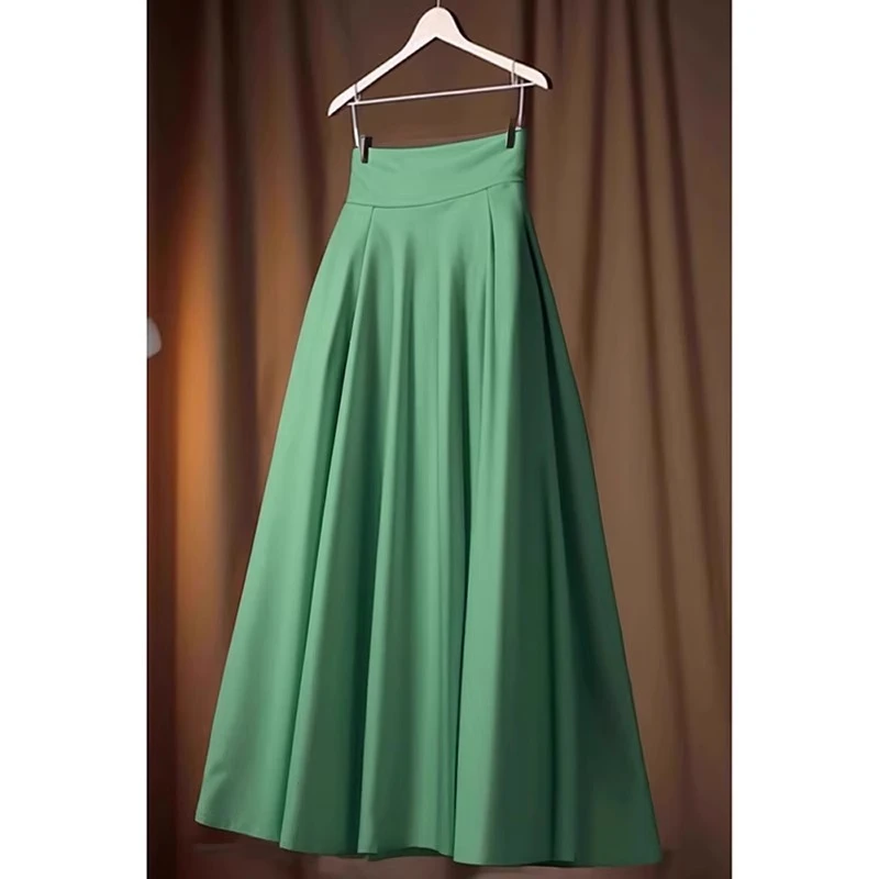 绿色法式气质半身裙女2025夏季新款百褶裙高端时尚显瘦高腰a字裙