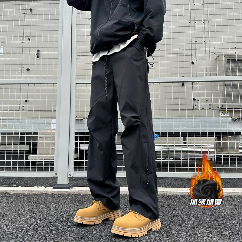 美式户外机能防水冲锋裤男秋冬高街拉链工装宽松直筒束脚运动裤子