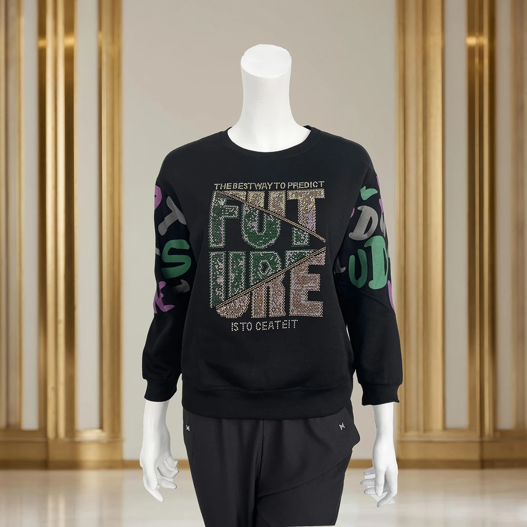 中老年妈妈装时尚字母钻卫衣秋冬季新款减龄宽松显瘦百搭长袖女