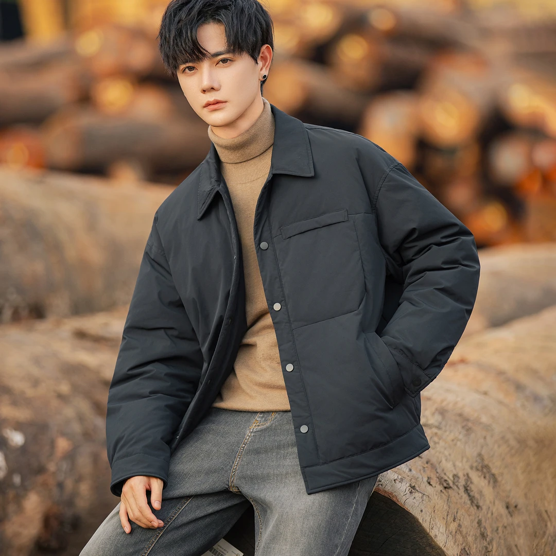 冬季加厚羽绒服男士短款翻领2025新款休闲保暖90鸭绒百搭外套潮牌