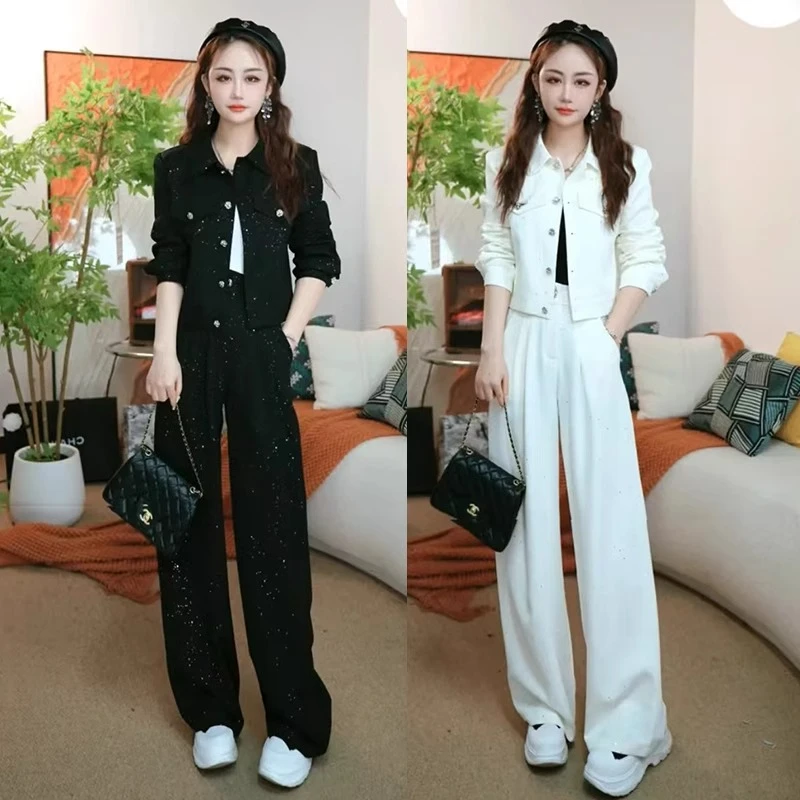 时尚套装女2025春季新款洋气质显瘦小香风短外套高腰阔腿裤两件套