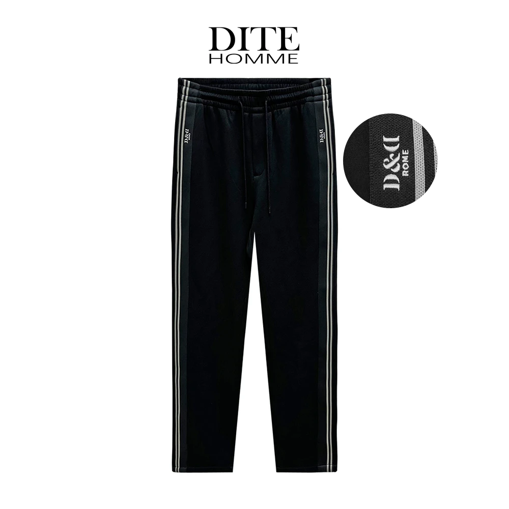 Dite迪特男秋冬针织条纹简约纯色加绒长裤时尚运动直筒休闲裤