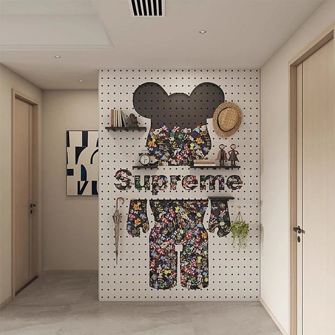 造型木质打印图案洞洞板置物架玄关入户墙面遮挡装饰定制展示收纳