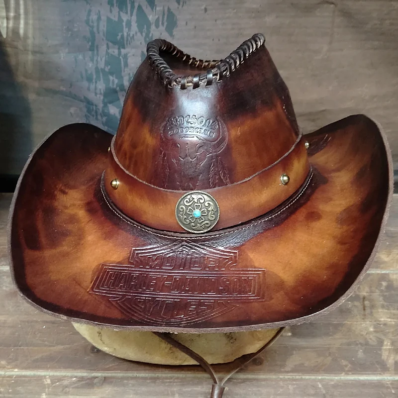 牛皮手工骑士帽复古休闲机车帽男款时尚做旧大帽檐擦色户外骑行帽