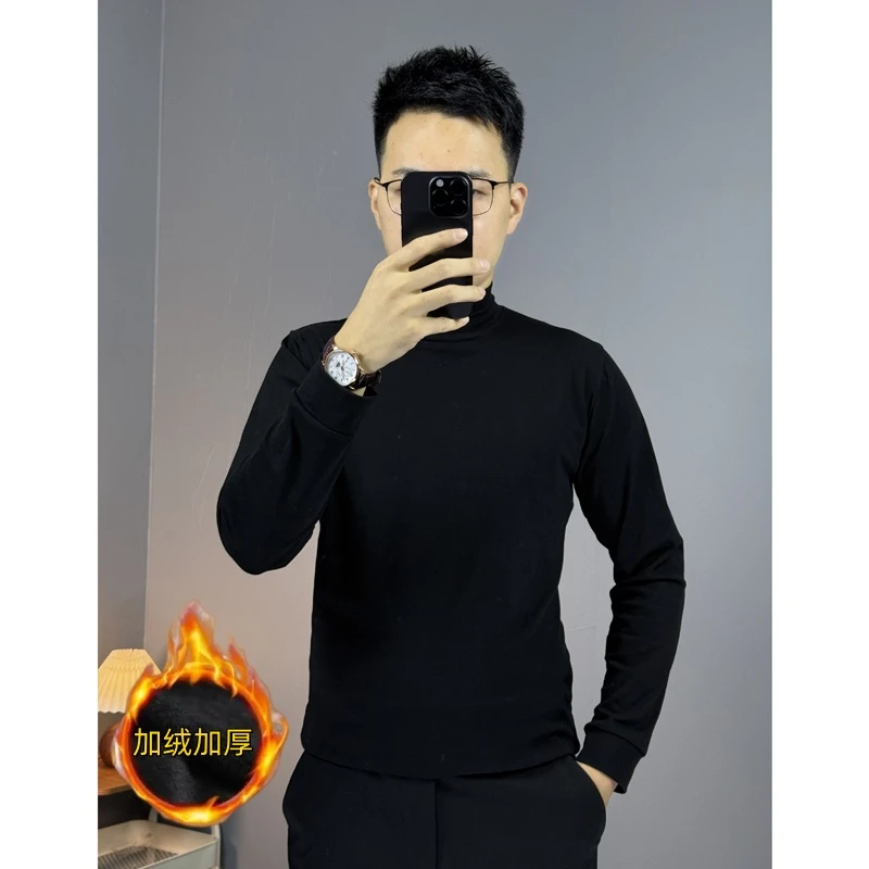 秋冬男士半高领打底衫韩版修身百搭纯色长袖t恤中领休闲体恤上衣