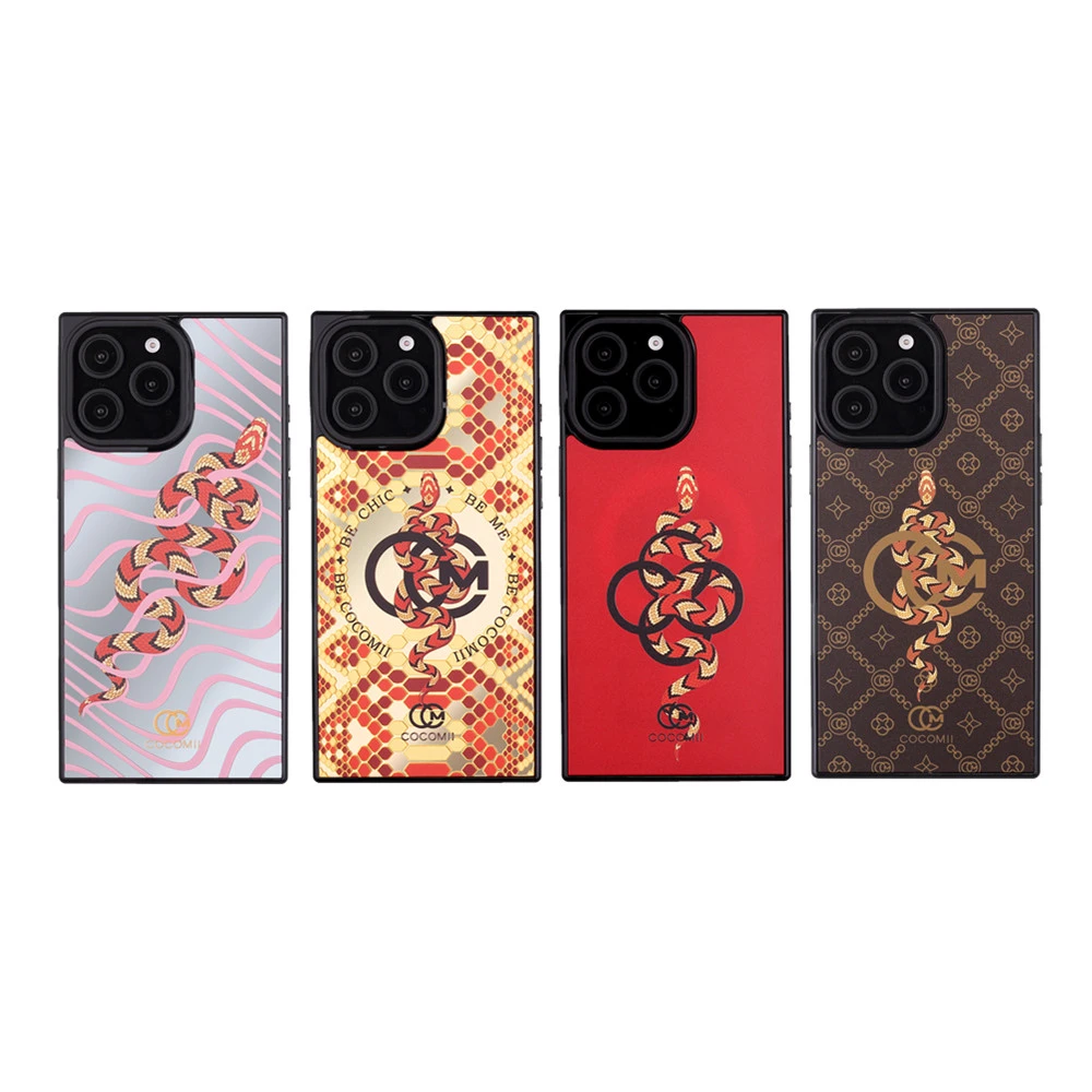 COCOMII磁吸镜面飞黄腾达蛇方形手机壳适用苹果16 15proMax保护套