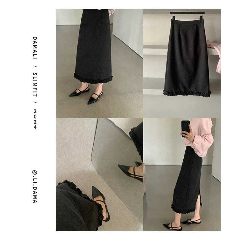 大码利-春上新【下摆花边长裙】韩版小众气质款时尚长裙百搭春显瘦