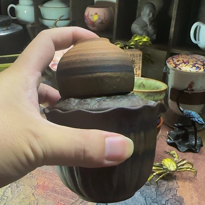 原矿老岩泥莲蓬手抓宝瓶送杯子