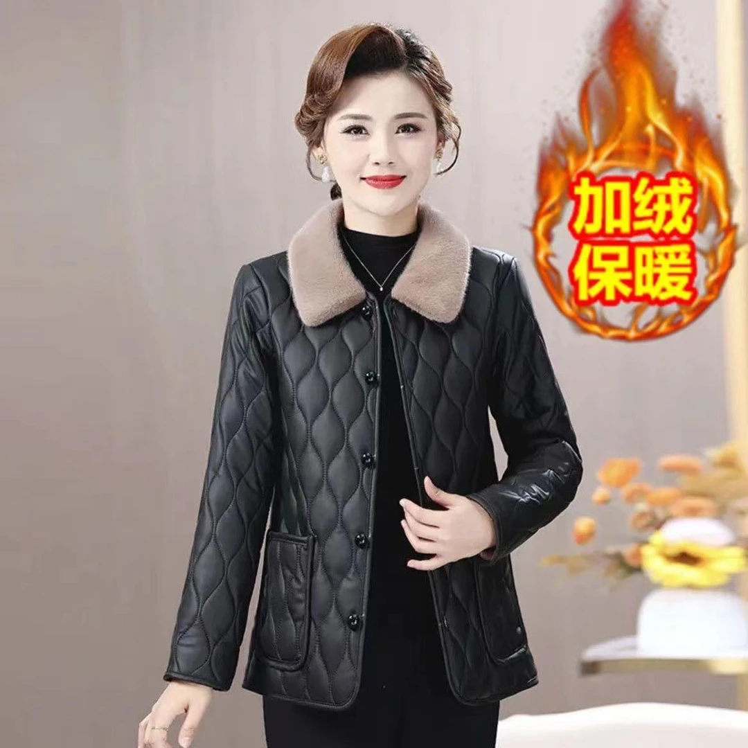 妈妈装中老年冬季外套短款棉袄棉衣棉服加绒加厚保暖轻薄中年女