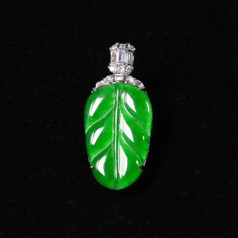 【小胖翡翠】天然翡翠大叶子吊坠A货满绿轻奢款（不含链）多样性发1