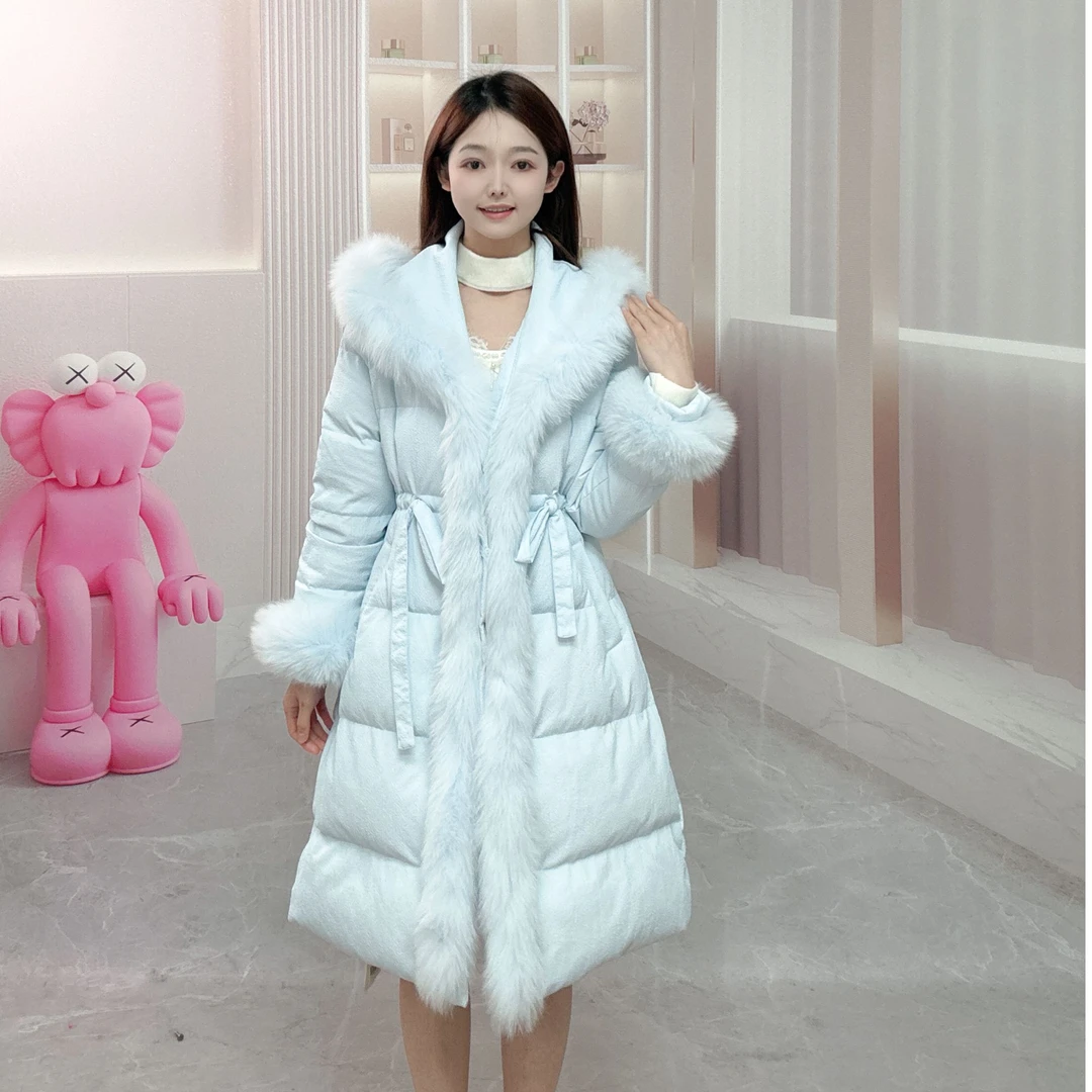 甜美风大翻领子长款羽绒服4254318821