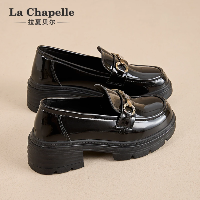 拉夏贝尔乐福鞋2025新款黑色软底时尚百搭小众英伦风小皮鞋圆头女