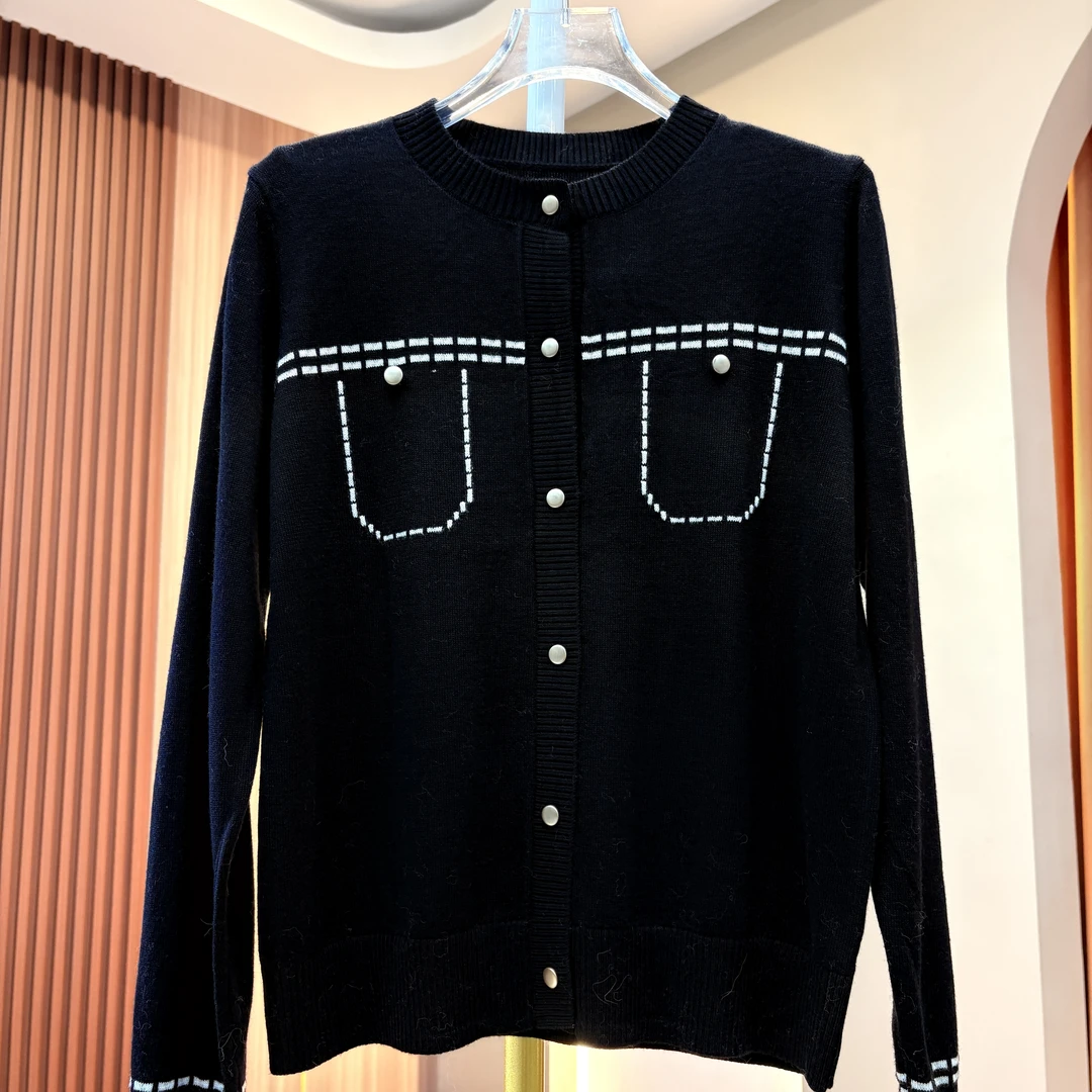 【口袋-天丝羊毛】天丝羊毛暗纹提花拼接羊毛开衫N8ZY1130