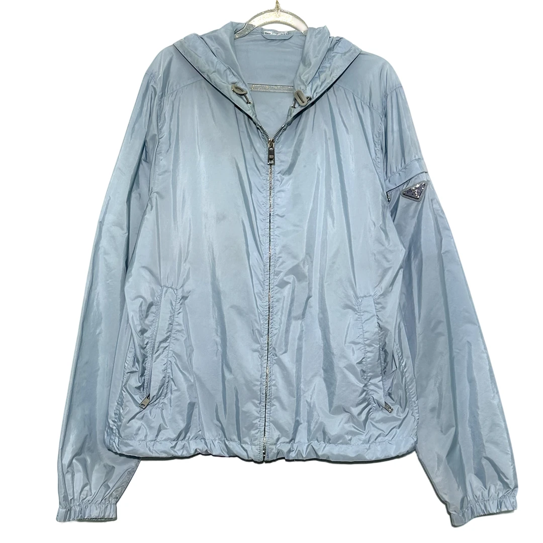 99新 Prada/普拉达 M码 三角钢标浅蓝色冲锋衣外套 0713