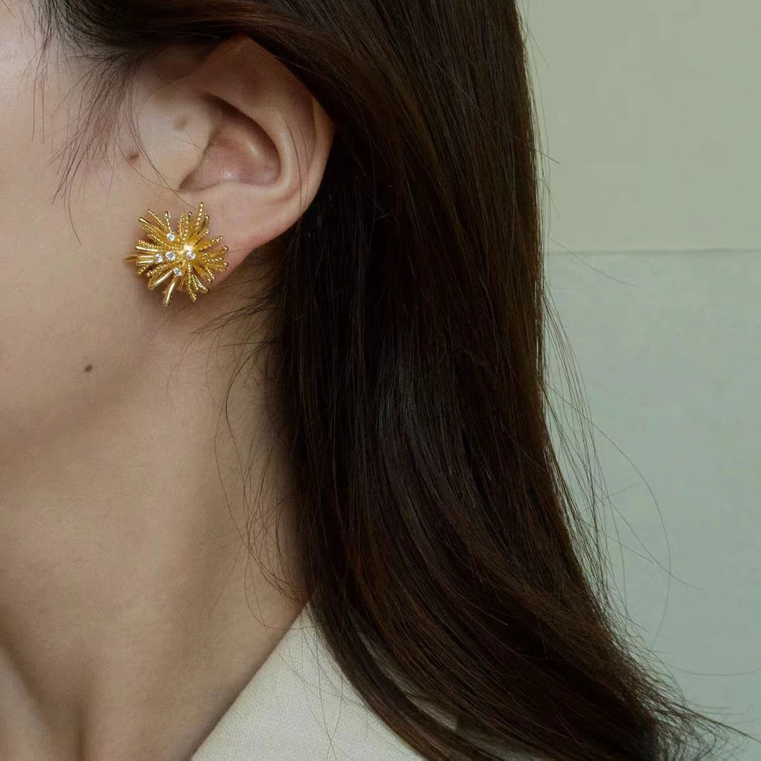 合金耳饰 烟花锆石高级感2025新款轻奢耳钉夸张设计感耳饰