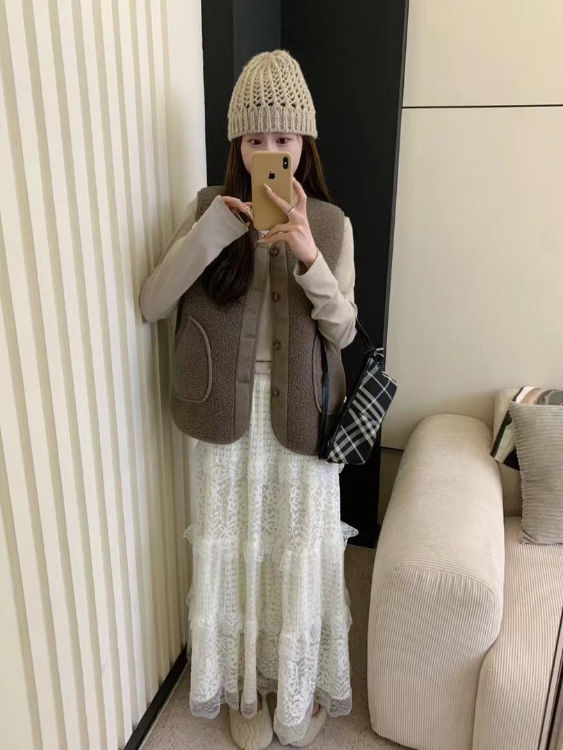 【888】新款小香风马甲拼接纯色极简风口袋显瘦韩版气质秋冬