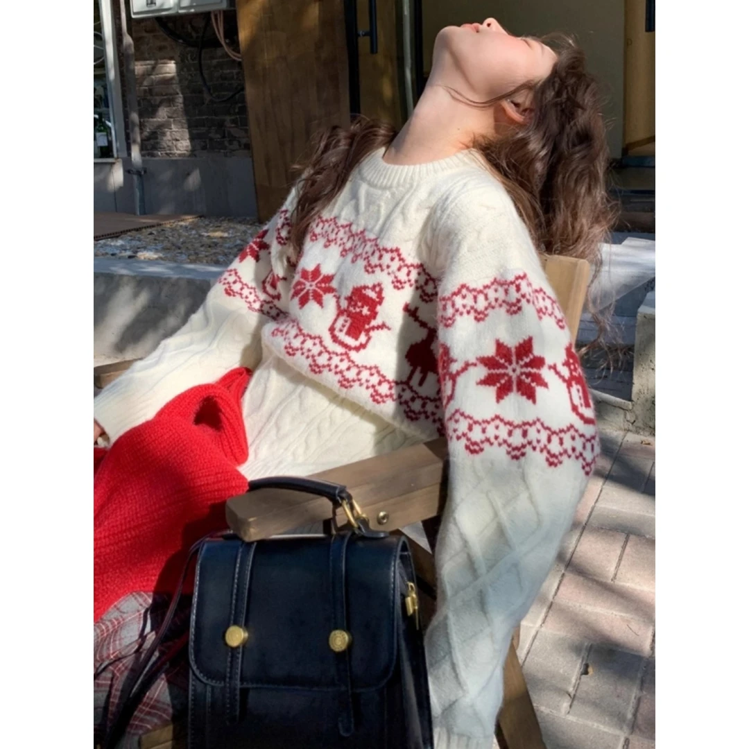 ‘’圣诞主题‘’氛围感提花针织衫女秋冬新款保暖上衣