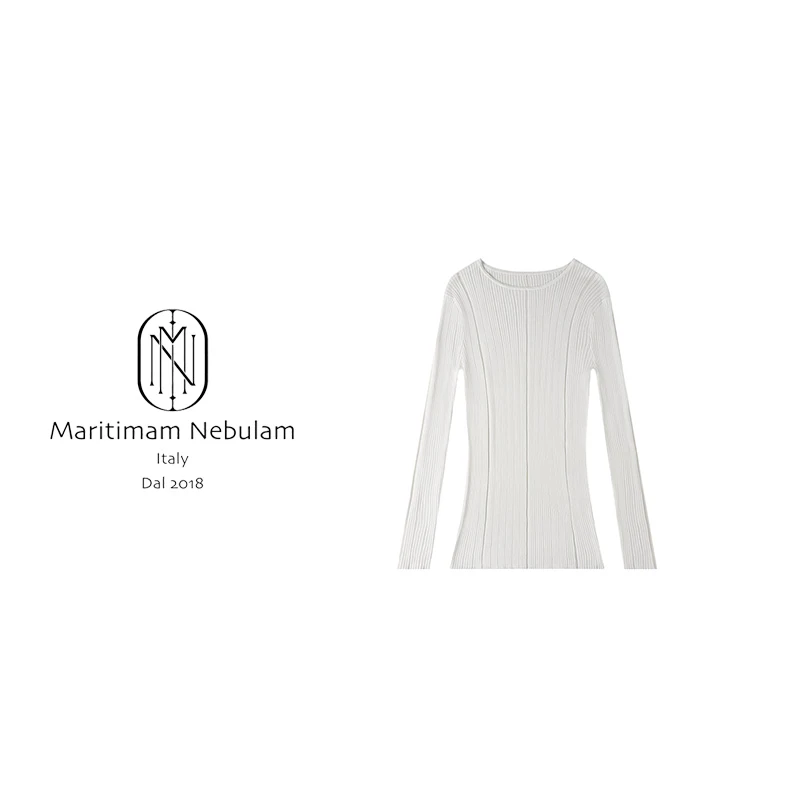 MN新款圆领长袖暗条纹针织抽绳T恤白色【剪标款】SZ1378