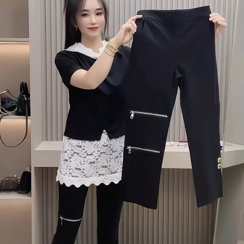 2025夏季新款时尚拉链爆款九分烟管裤女速干裤高腰显瘦休闲裤女