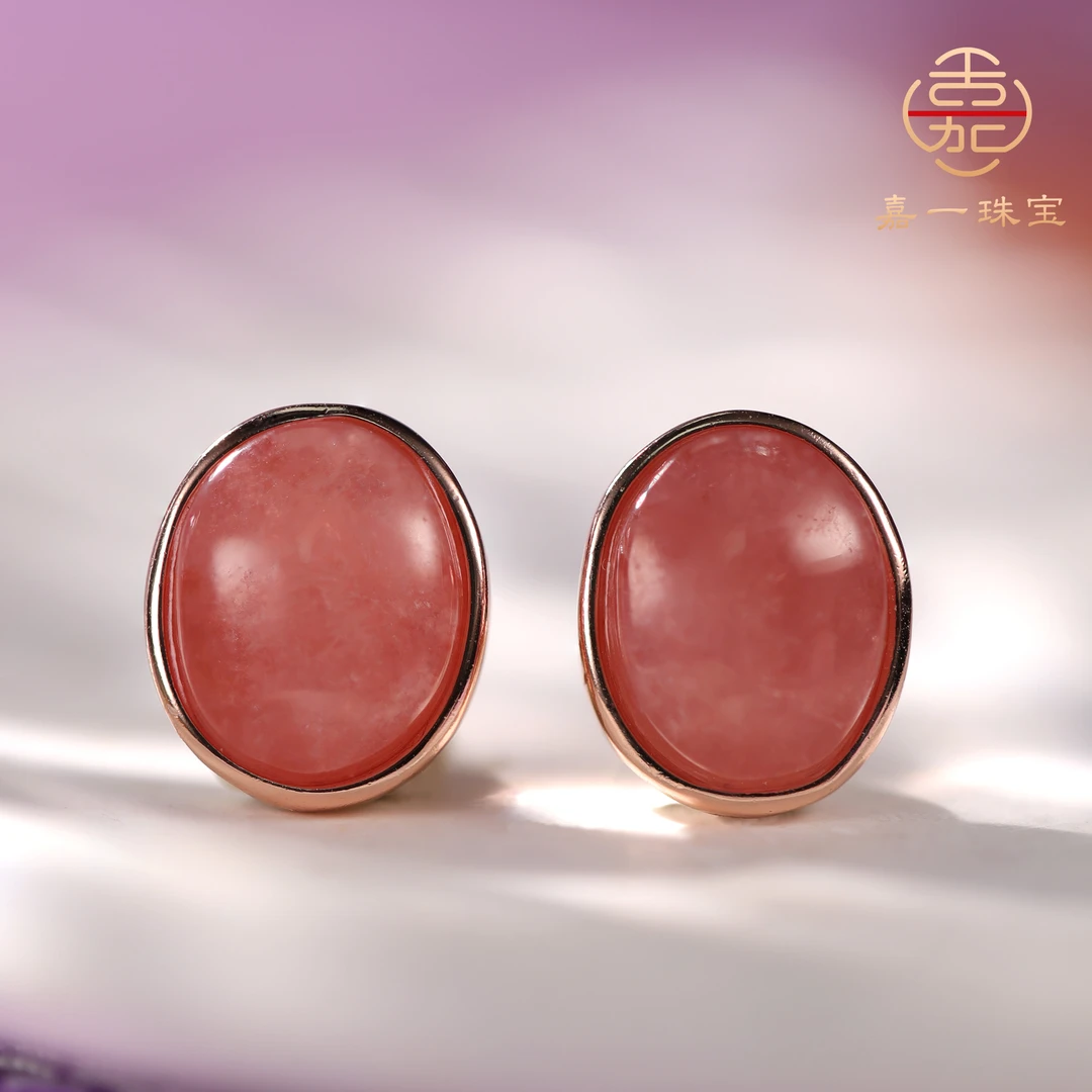 【嘉一珠宝】 天然珠宝冰种红纹石耳钉女款轻奢百搭(多样性发其一)