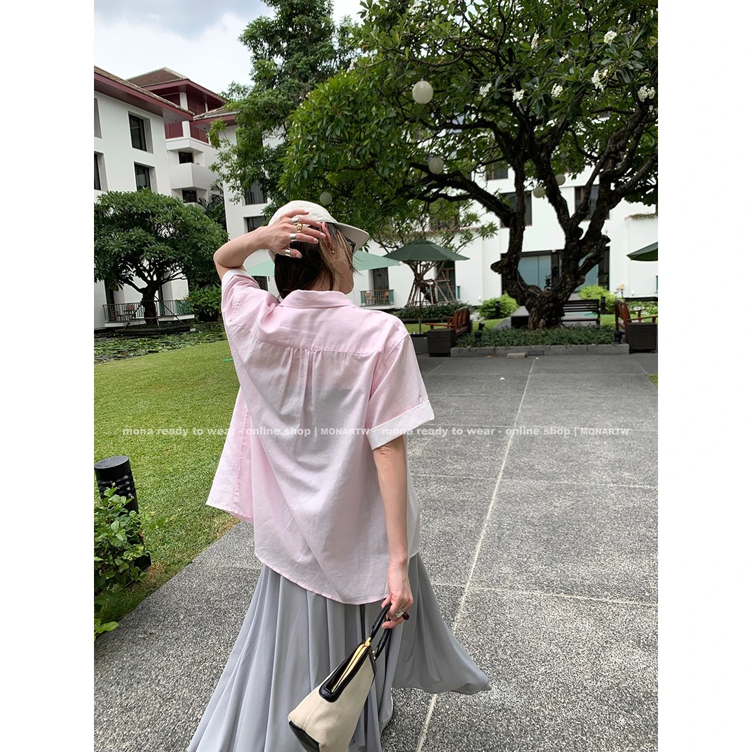 MONA 棉苎麻透气 复古撞色设计 宽松休闲衬衫女小个子 夏季新款