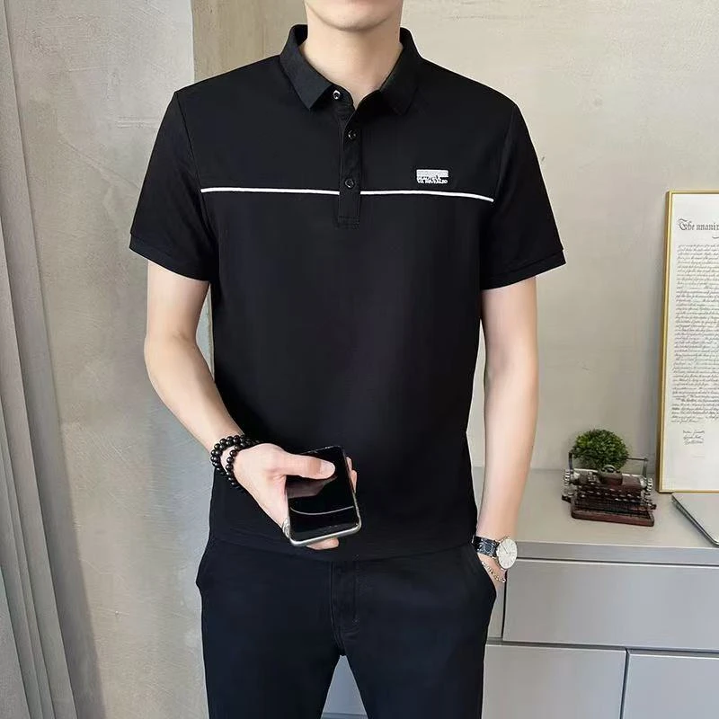 男士新款中青年潮流百搭修身翻领韩版港风半袖t恤polo短袖衫