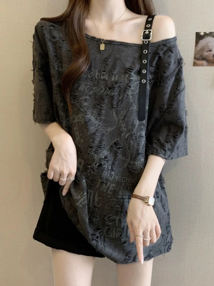 漏肩短袖上衣1800