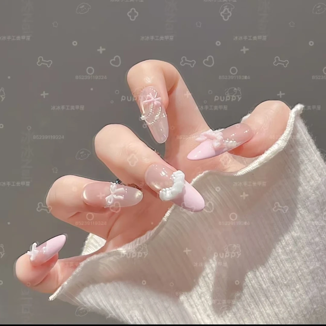 【桃乐丝】手工穿戴甲法式猫眼蝴蝶结显白高级感可拆卸美甲十片