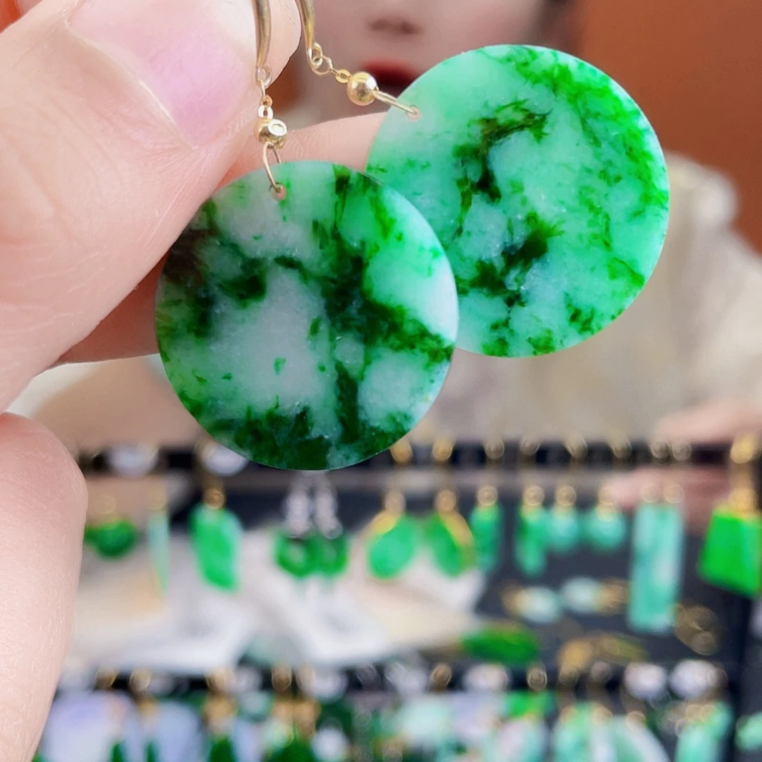 翡翠18K金镶嵌耳饰饰品