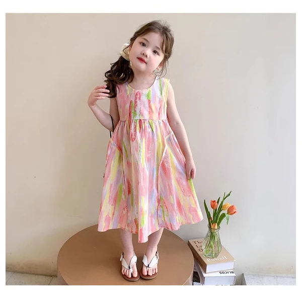 女童碎花连衣裙夏季宝宝洋气无袖背心裙女宝甜美公主裙小女孩裙子