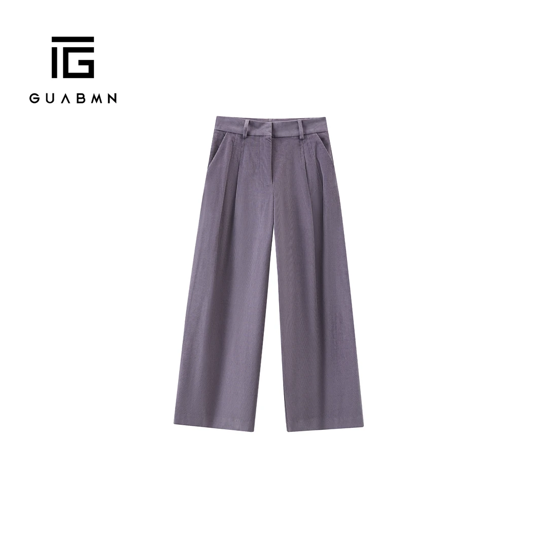 GUABMN2025秋季新款高级感法式复古遮肉显瘦阔腿直筒休闲裤6055