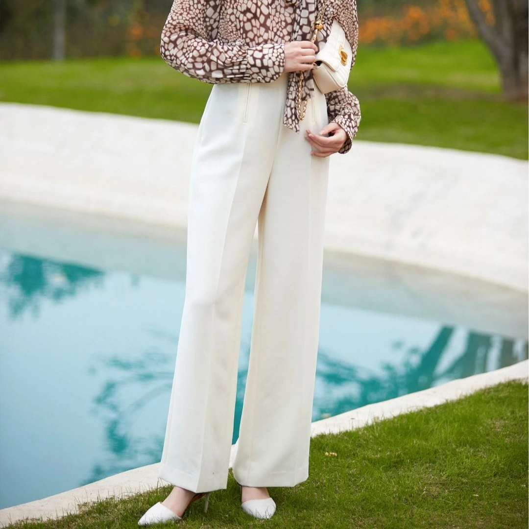 【小余专属】M102303689曼德诗米白色直筒裤裤头休闲长裤