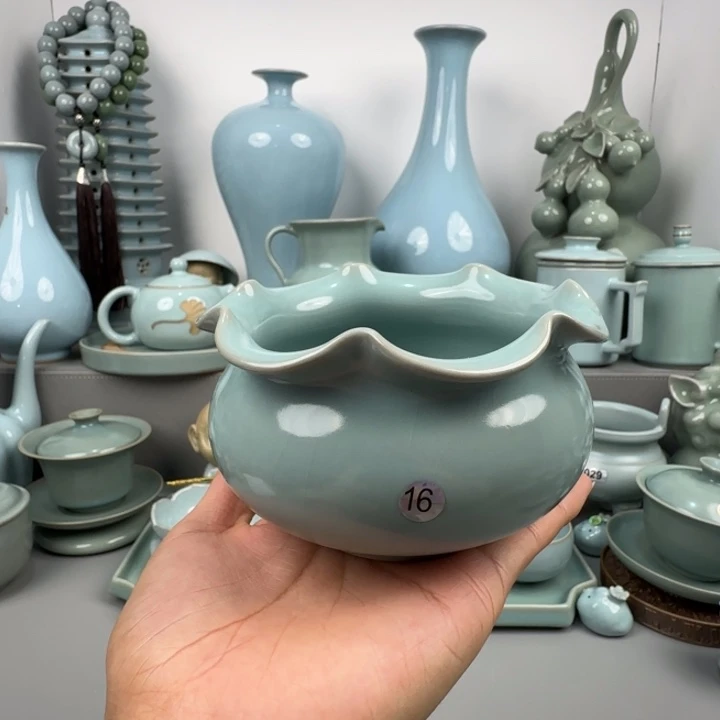 摆件汝瓷茶洗仿古釉支钉烧微瑕16