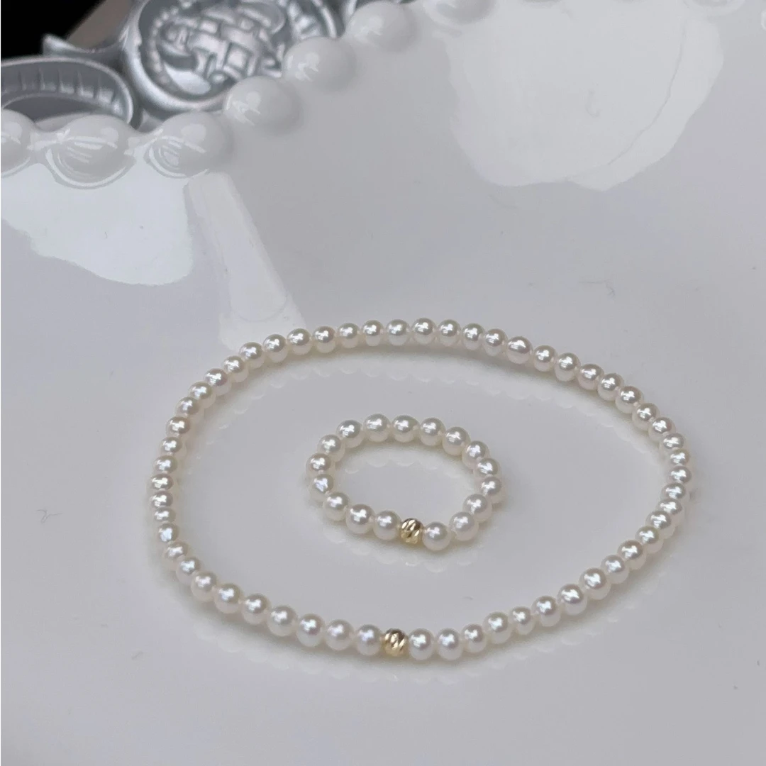 【凡凡破价】K金豆豆淡水珍珠弹力绳手链凡凡赠戒指3-4mm