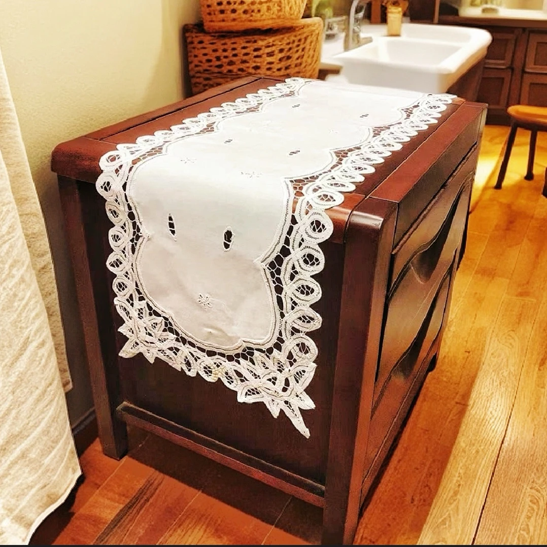 北欧手工鲁绣老货绣花百代丽轻奢长条茶席布多用电器家居柜类桌旗