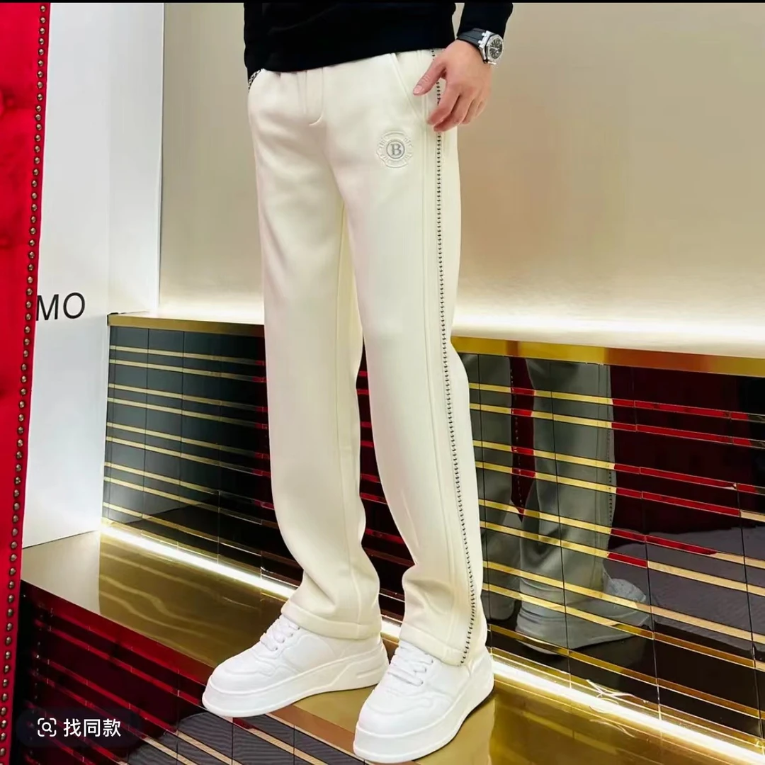 【欧货定制】2025男士春季潮流时尚百搭弹力直筒织带休闲裤