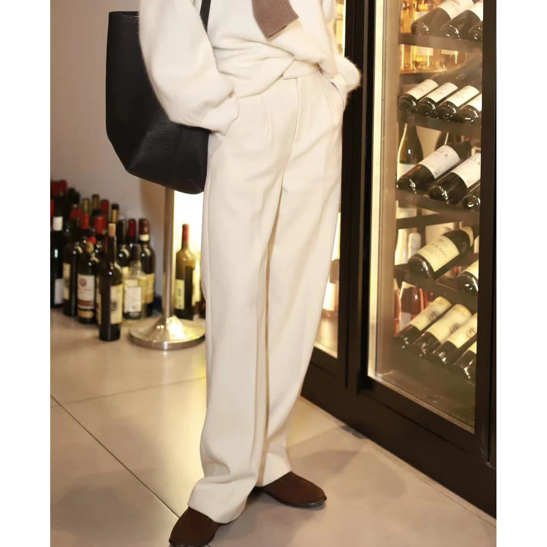 【实力派】口袋手工拱针羊毛混纺休闲裤直筒长裤K22213