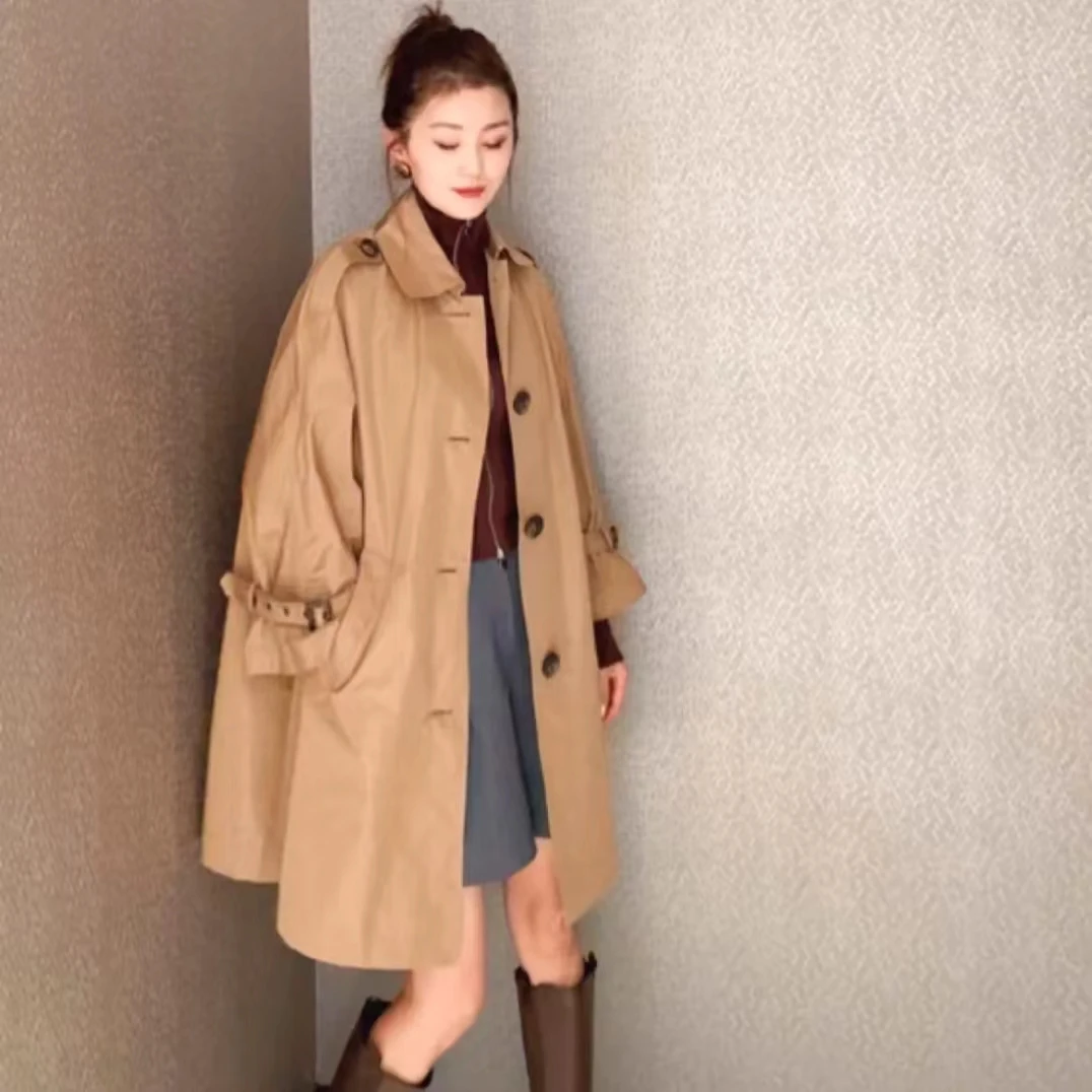 GIRDEAR/哥弟韩版宽松休闲百搭卡其色中长款英伦风风衣女 1400607