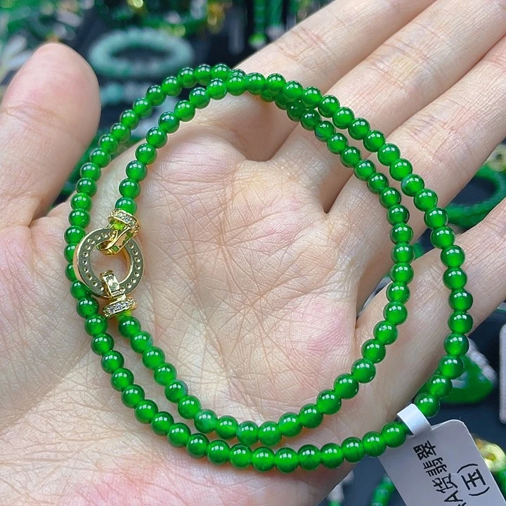 翡翠未镶嵌颈饰天然A货翡翠高冰阳绿锁骨链4