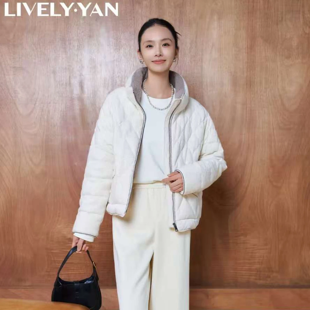俪妍【LIVELY·YAN】冬季款绵羊毛羽绒服42352短款奶白色百搭