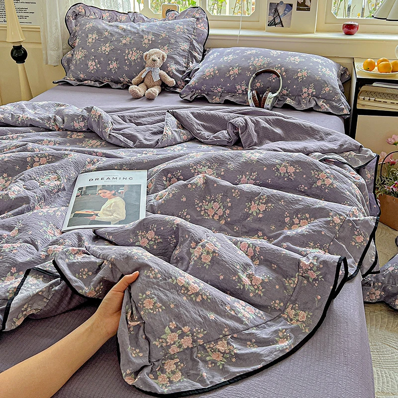 薄款纯棉2025新款云感赫本风木棉皱皱纱夏被夏凉被空调被四件套