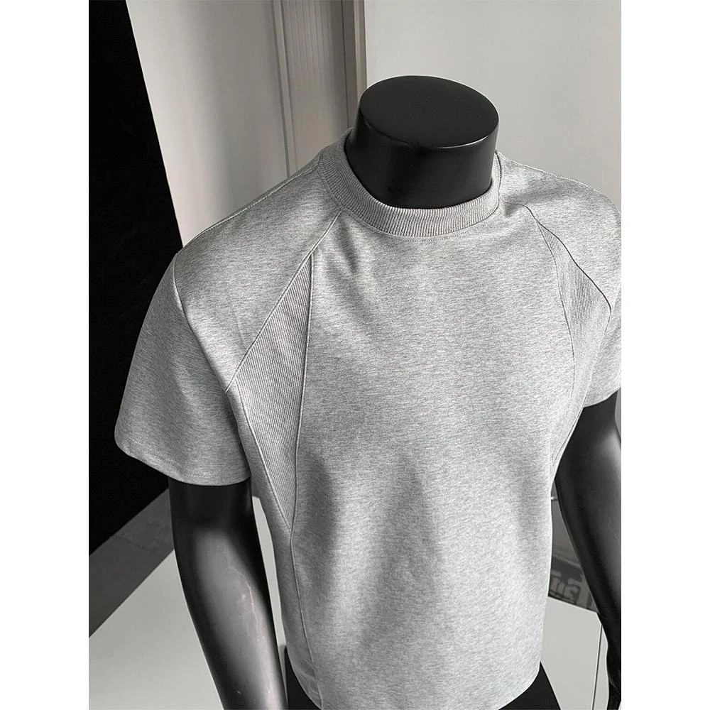 美式重磅正肩短袖t恤男夏季硬汉男生穿搭小领口体恤打底衫夏上衣