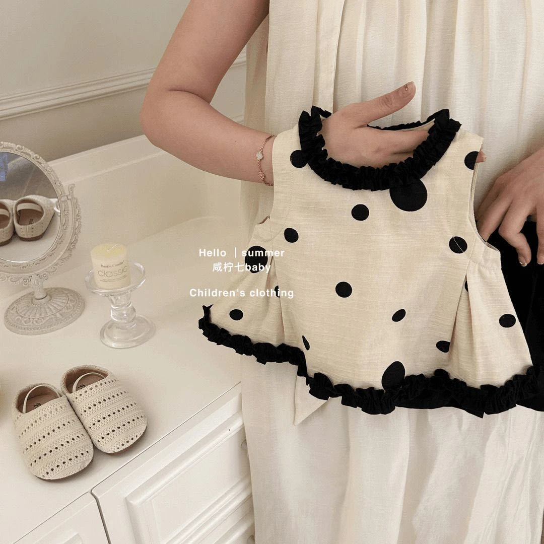 女童套装2025夏季新款女孩圆点洋气花边上衣女宝宝百搭短裤两件套
