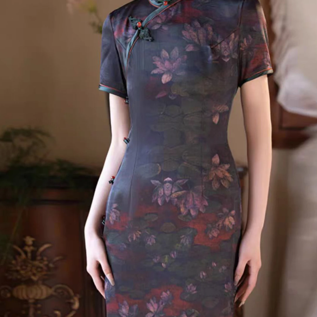 9854-高端新中式旗袍绝美民国风夏季新款老上海晚礼服日常可穿裙