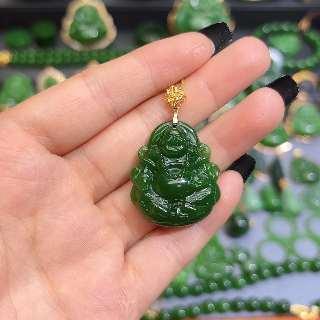 和田玉（碧玉）18K金镶嵌颈饰