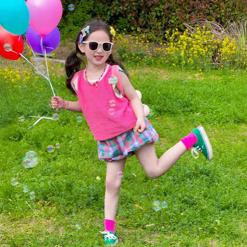 女童裙子套装夏季2025新款儿童休闲格子花苞裤夏装小女孩时髦穿搭