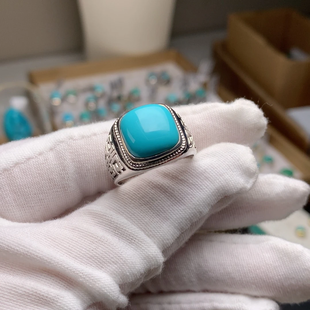 银S925镶嵌绿松石珠宝奇石花****人