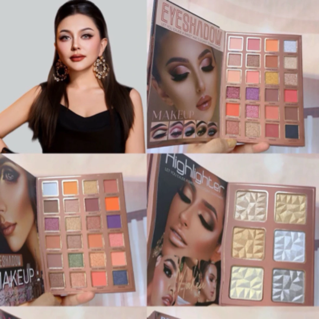 Aomeila5层彩妆书本眼影高光腮红修容口红一体眼影盘排送刷子