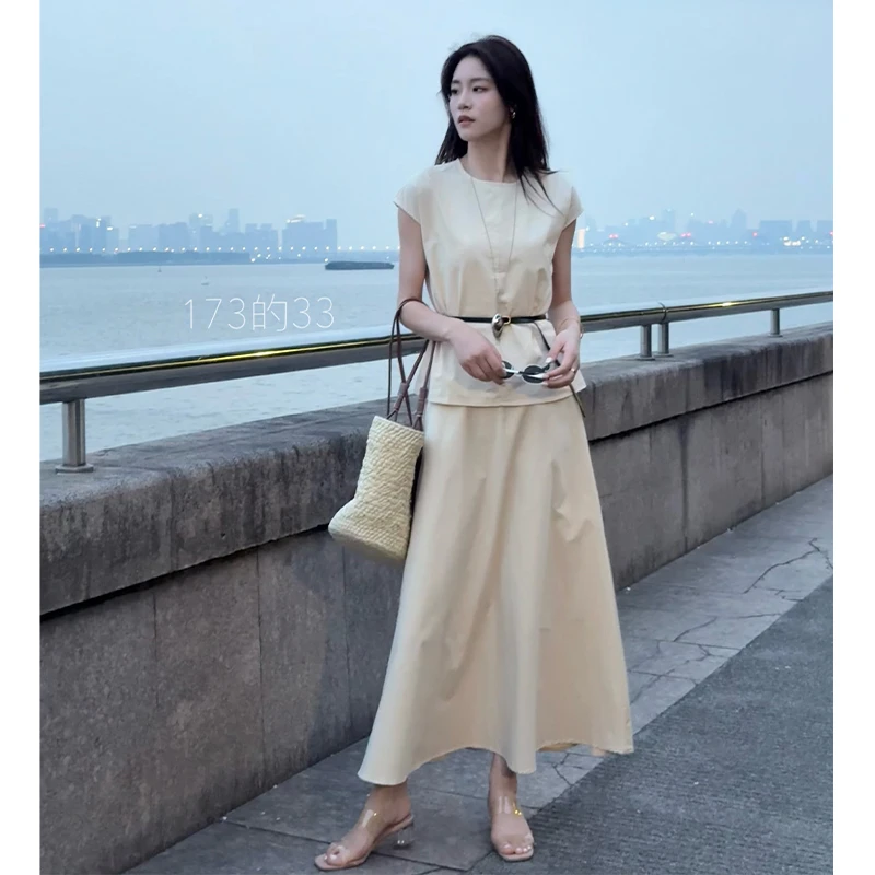 33【盐系女主】高个子穿搭飞袖收腰小衫显瘦中长半身裙2025夏季套装